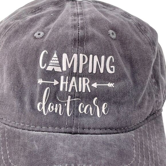Camping Baseball Hat Cap Camping Hair Dont Care Womens One Size Gray Casual Hat - Picture 3 of 8